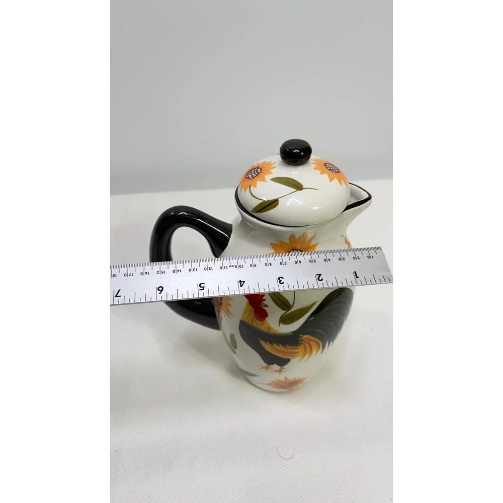 Casa Vero by ACK Hand Painted Rooster Sunflower Ceramic Pitcher with Lid 10 in